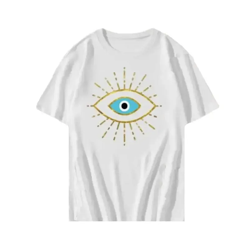 Aesthetic Y2K Eye Printed O Neck T Shirt