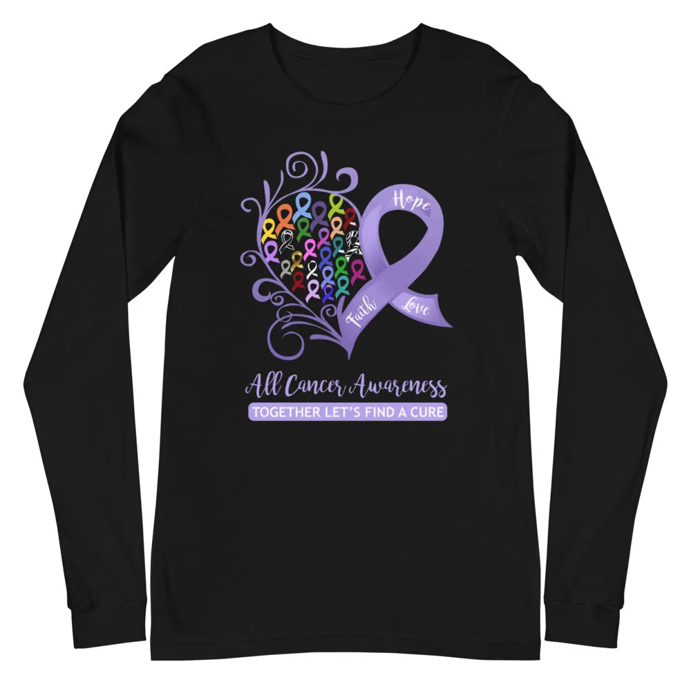 All Cancer Awareness Heart Long Sleeve Tee - Dark Colors