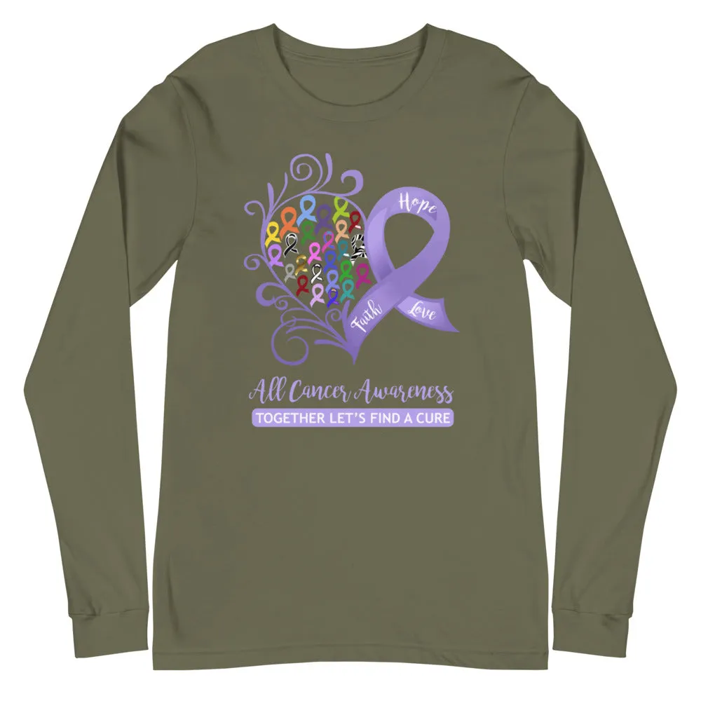 All Cancer Awareness Heart Long Sleeve Tee - Dark Colors