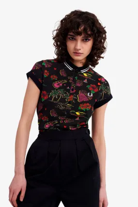 Amy Winehouse Black Hawaiian Print Polo Shirt