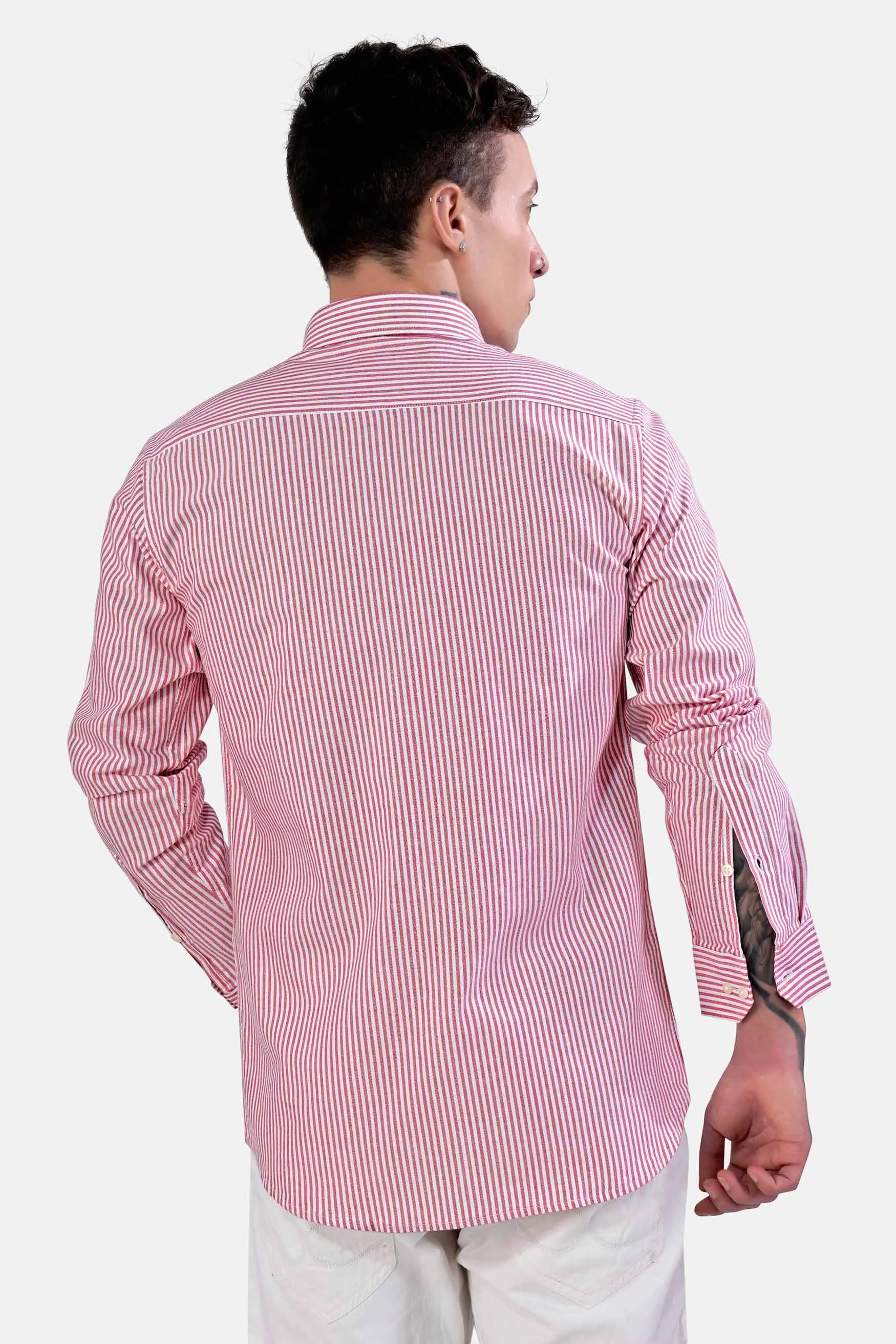 Bashful Pink and White Pinstriped  Royal Oxford Shirt