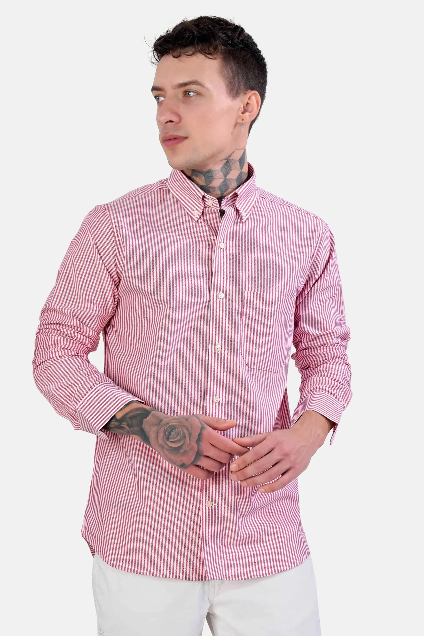 Bashful Pink and White Pinstriped  Royal Oxford Shirt