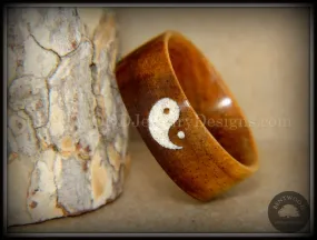 Bentwood Ring - Yin Yang Hawaiian Koa Wood Ring with Yin-Yang Symbol Beach Sand Inlay