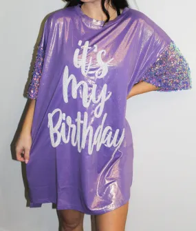 Birthday Girl Puff Sleeve Sequin Dress