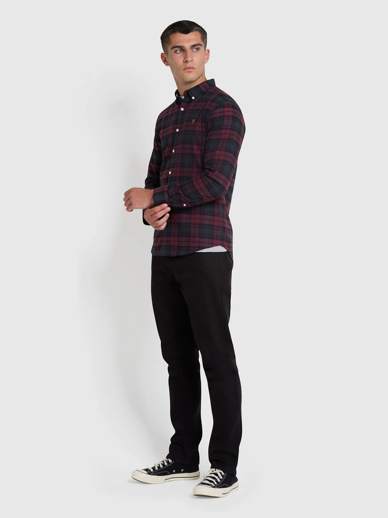 Brewer Slim Fit Check Organic Cotton Oxford Shirt In Farah Red