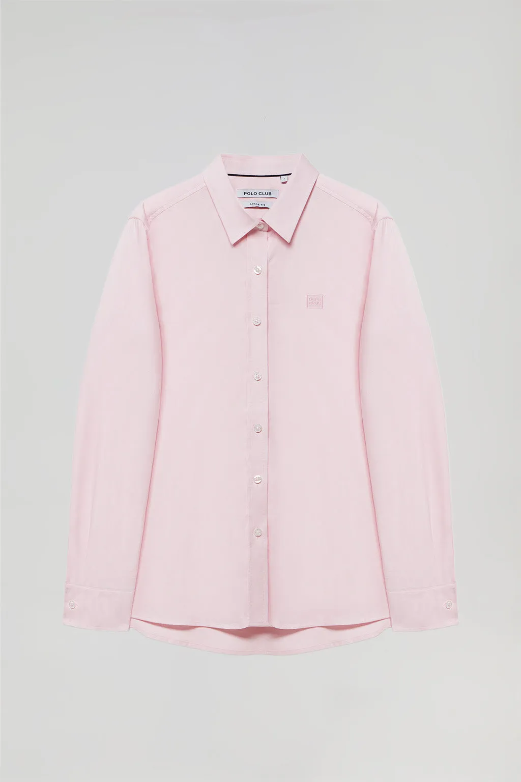 Camisa oxford rosa con logo bordado