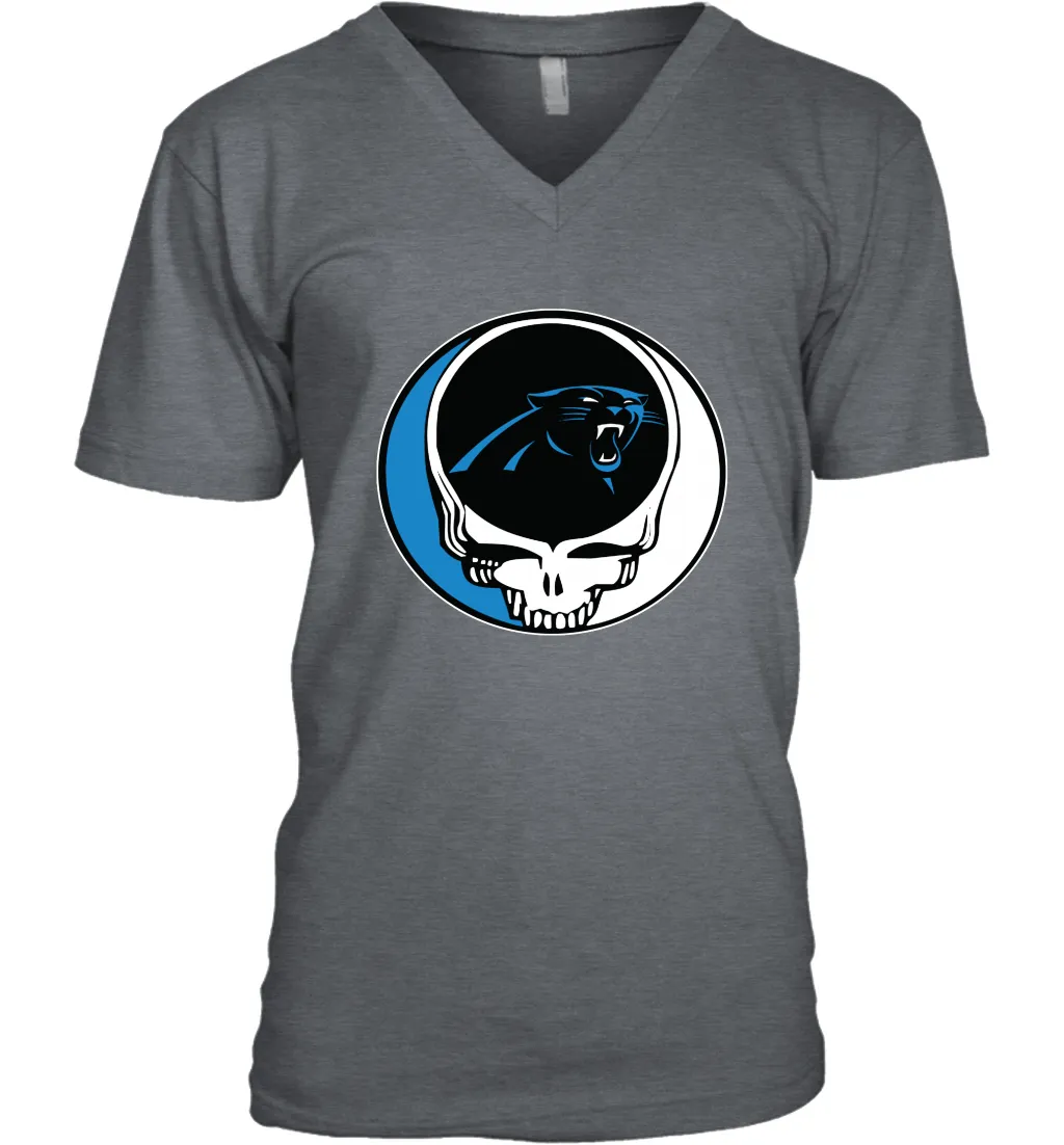 Carolina Panthers Grateful Dead Steal Your Face NFL Football Mens V-Neck T-Shirt