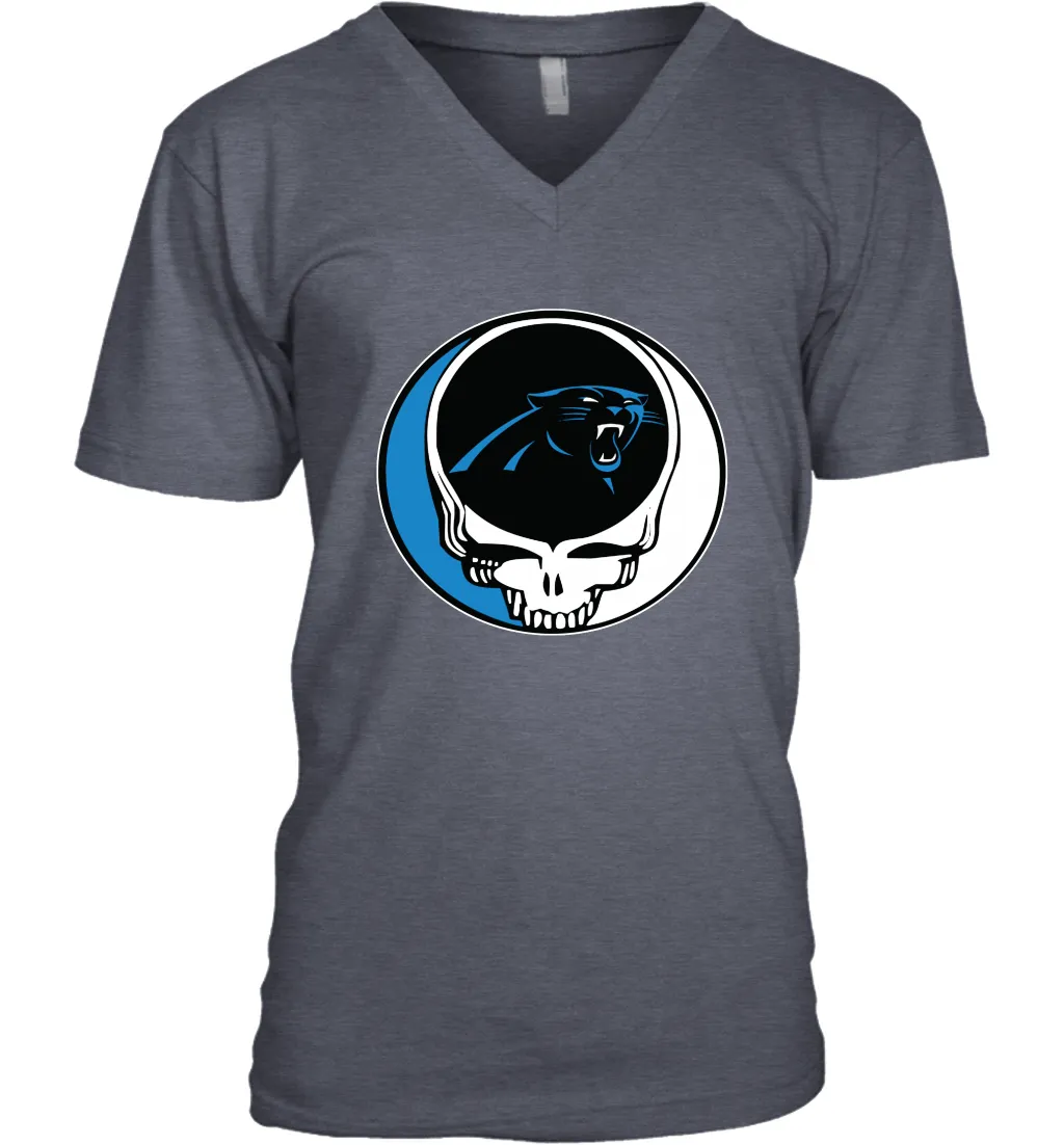 Carolina Panthers Grateful Dead Steal Your Face NFL Football Mens V-Neck T-Shirt