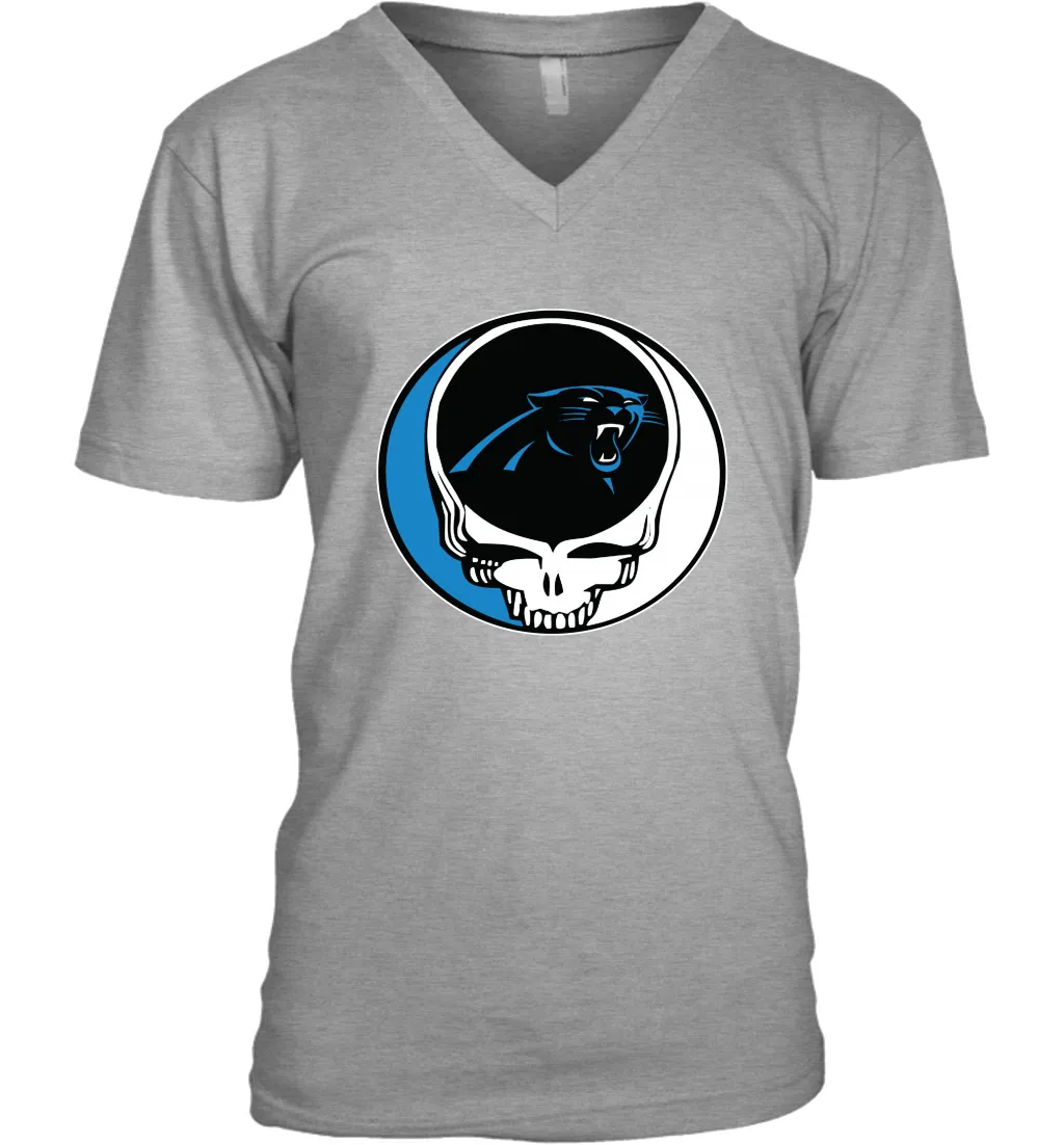 Carolina Panthers Grateful Dead Steal Your Face NFL Football Mens V-Neck T-Shirt