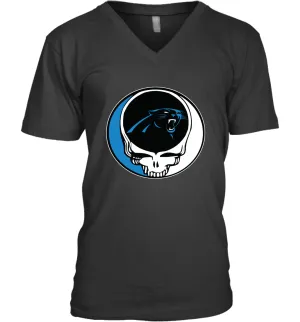 Carolina Panthers Grateful Dead Steal Your Face NFL Football Mens V-Neck T-Shirt