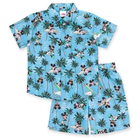 Disney Mickey Mouse Hawaiian Button Down Shirt and Shorts