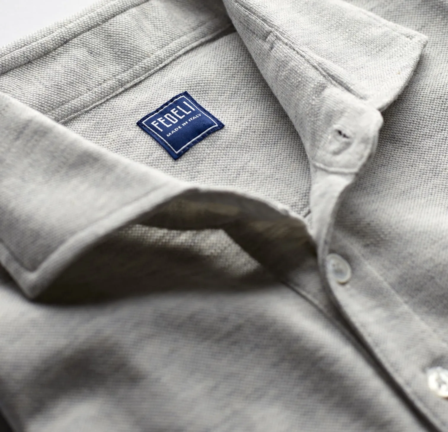 Fedeli Chest Pocket Polo in Knitted Pique Soft Grey