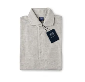 Fedeli Chest Pocket Polo in Knitted Pique Soft Grey