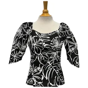 Hawaiian Half Sleeve Blouse | Black Hibiscus - 286B