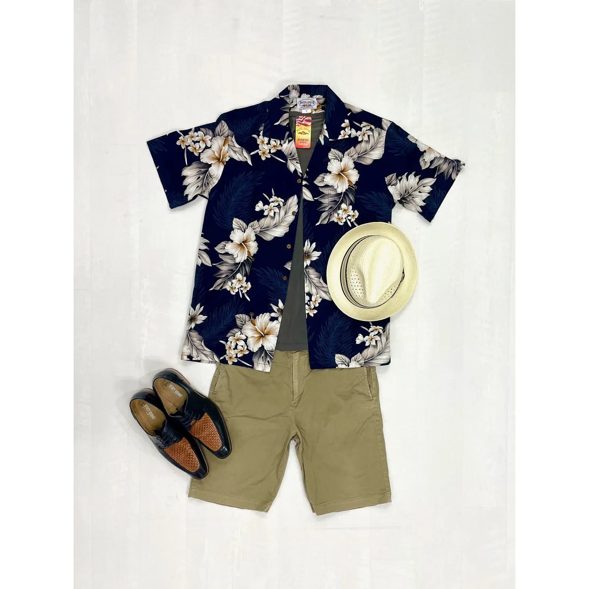 Hibiscus Cotton Aloha Shirt | Navy Blue