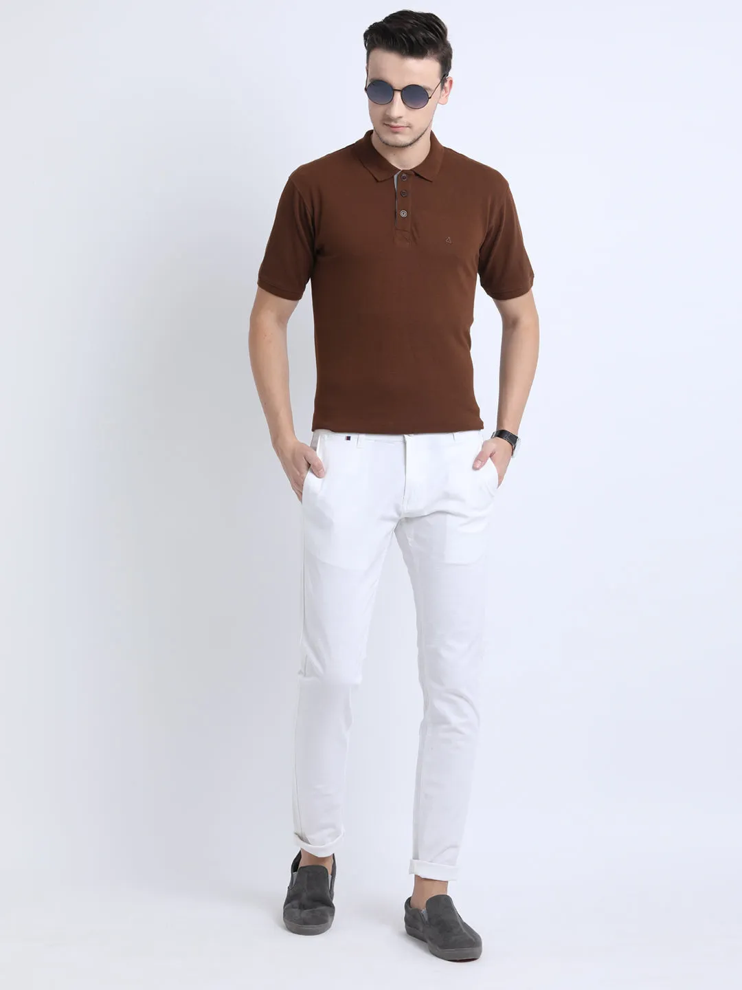 JDC Casual Solid T Shirts-Brown