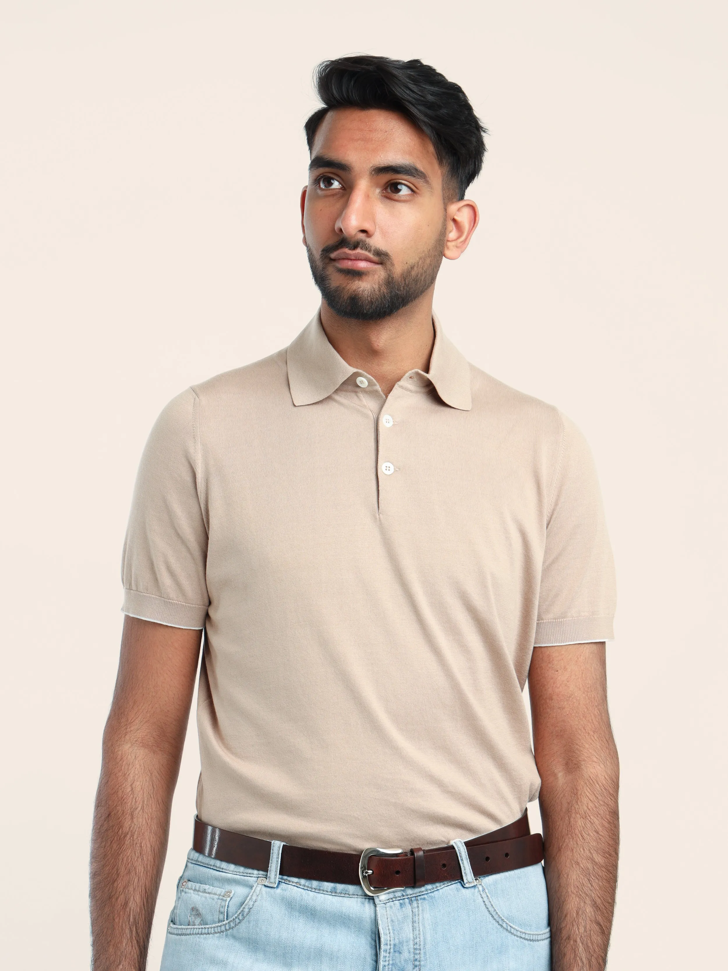 Light Brown Cotton Lightweight Knit Polo