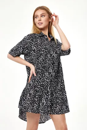 Liquorish Black And White Animal Print Mini Shirt Dress