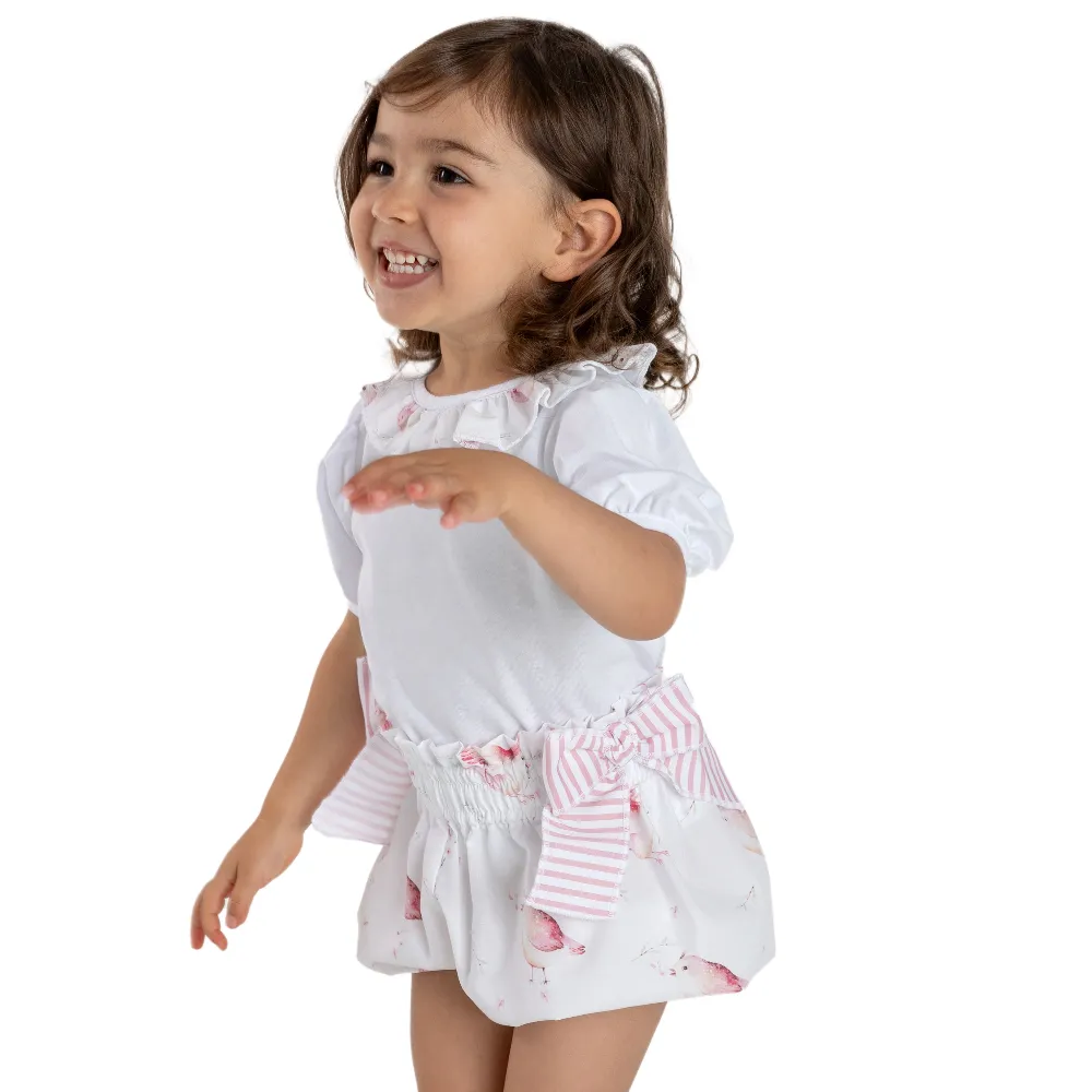 Meia Pata Girls Pink Bird Bubbly Shorts & T-shirt