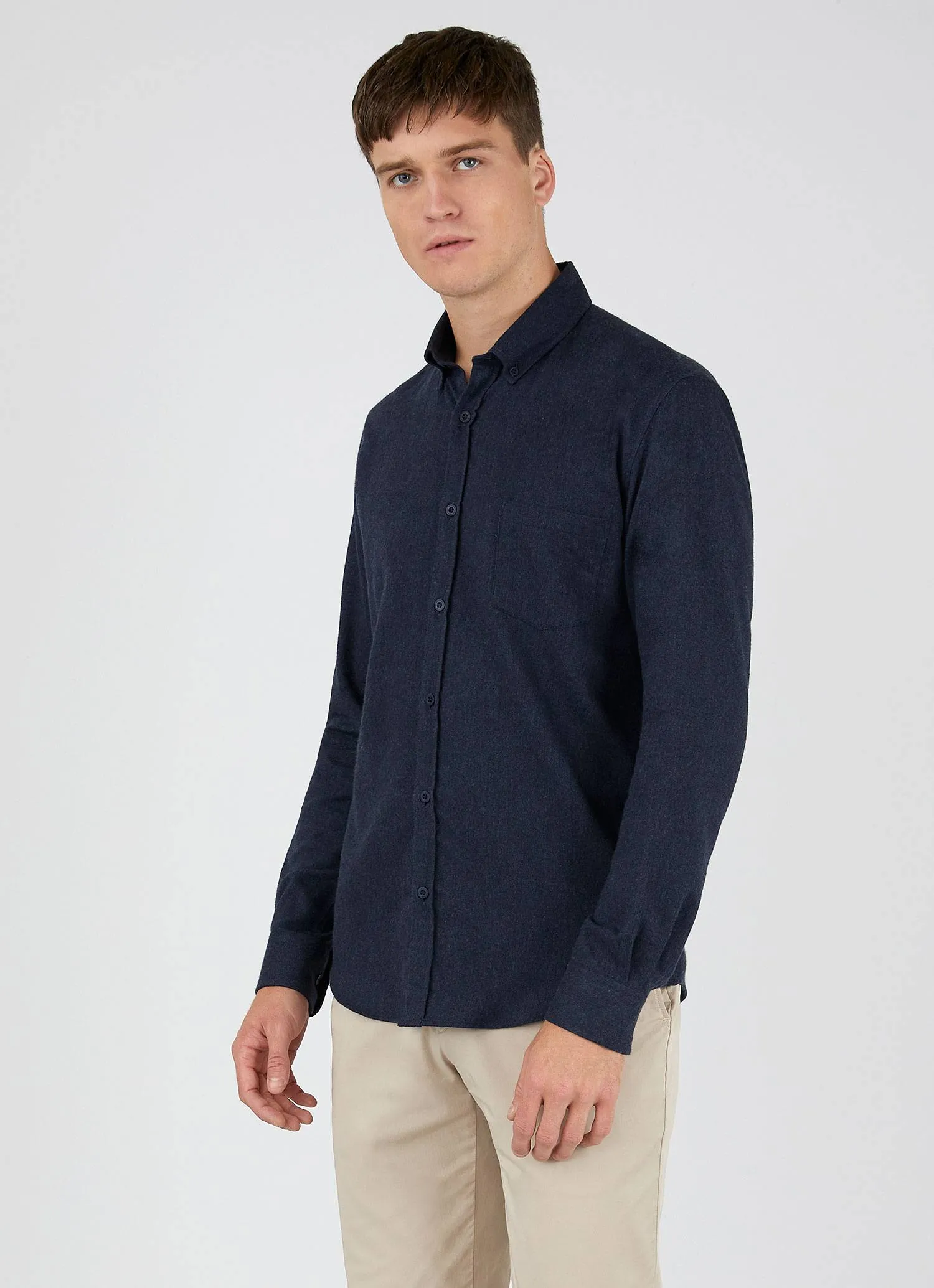 Men's Button Down Flannel Shirt in Navy Melange