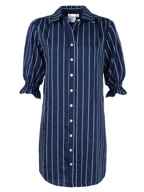 Miller Puff Sleeve Shirt Dress Crushed Navy/White Wide Stripe - WEB exclusive