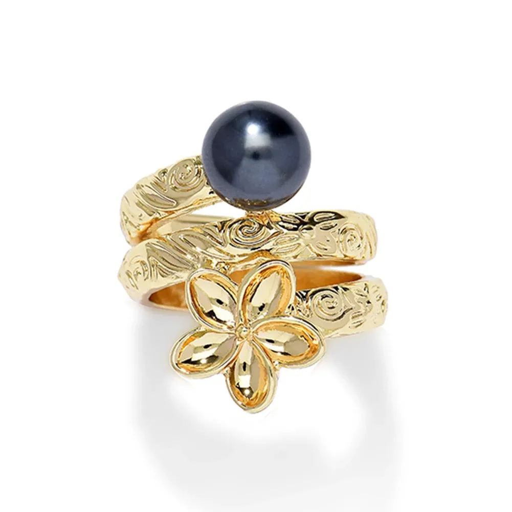 Plumeria Pearl Wrap Around Ring