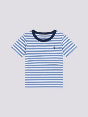 T-SHIRT AZZURRA A RIGHE IN JERSEY LEGGERO BAMBINO