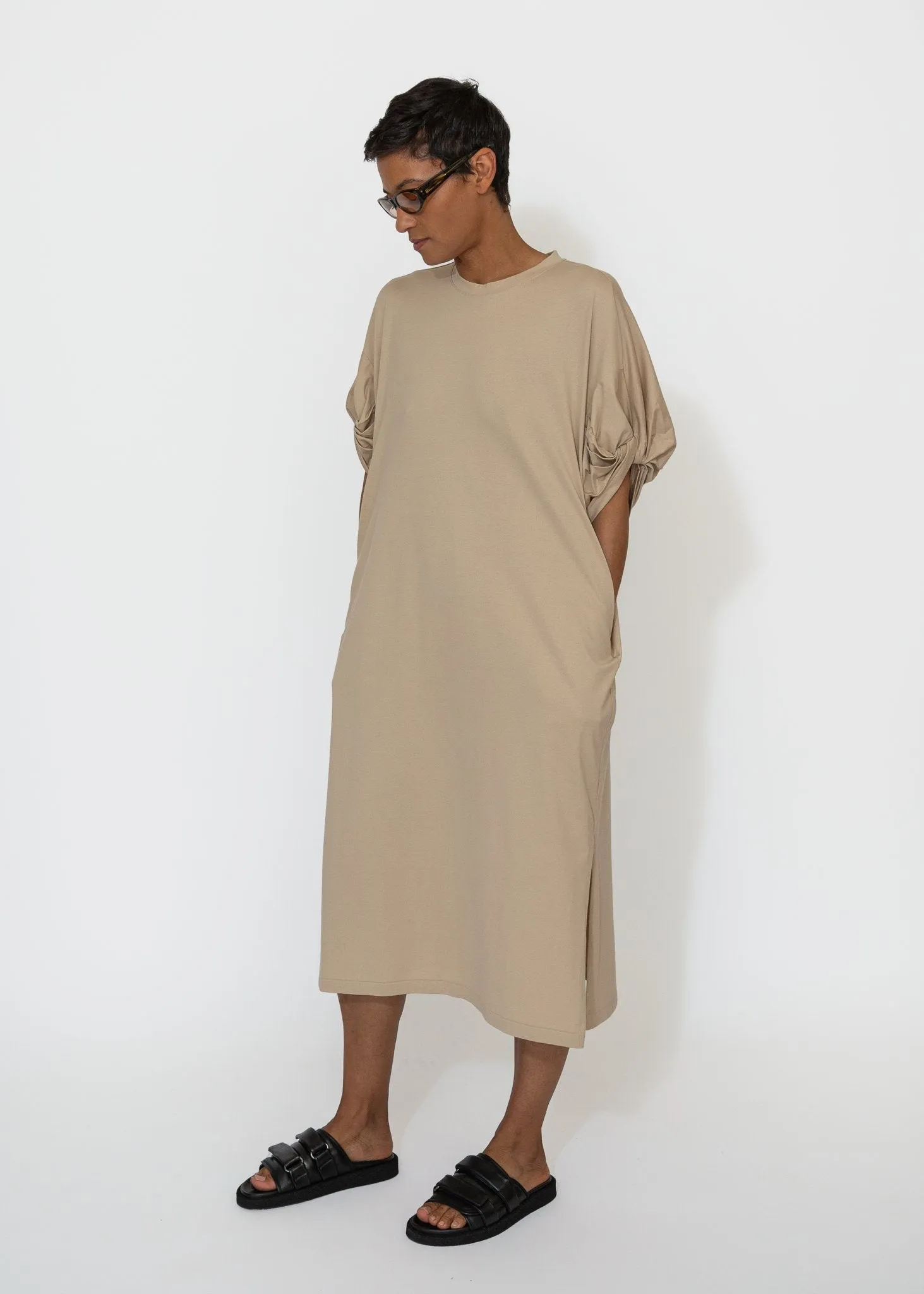 Twisted Sleeve Dress in Biscotti