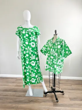 Vintage 1960s Hawaiian Dress and Shirt Matching Set for Couples - Bold and Colorful Luau Outfit, Size L/XL